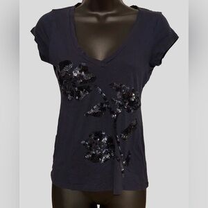 Zara Dark Blue Sequin Floral Women's T Shirt